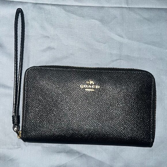 NWOT Vintage '99 Coach Accordion Zip Around Medium Wallet - Black Pebble Leather - Picture 1 of 6